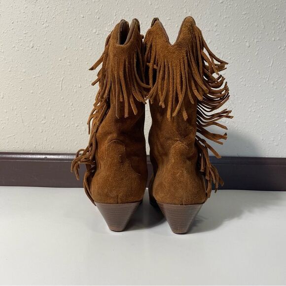 Vintage Leather Craft Fringe Cowgirl Suede Brown Western Boots Women's Size 5 - Picture 9 of 16